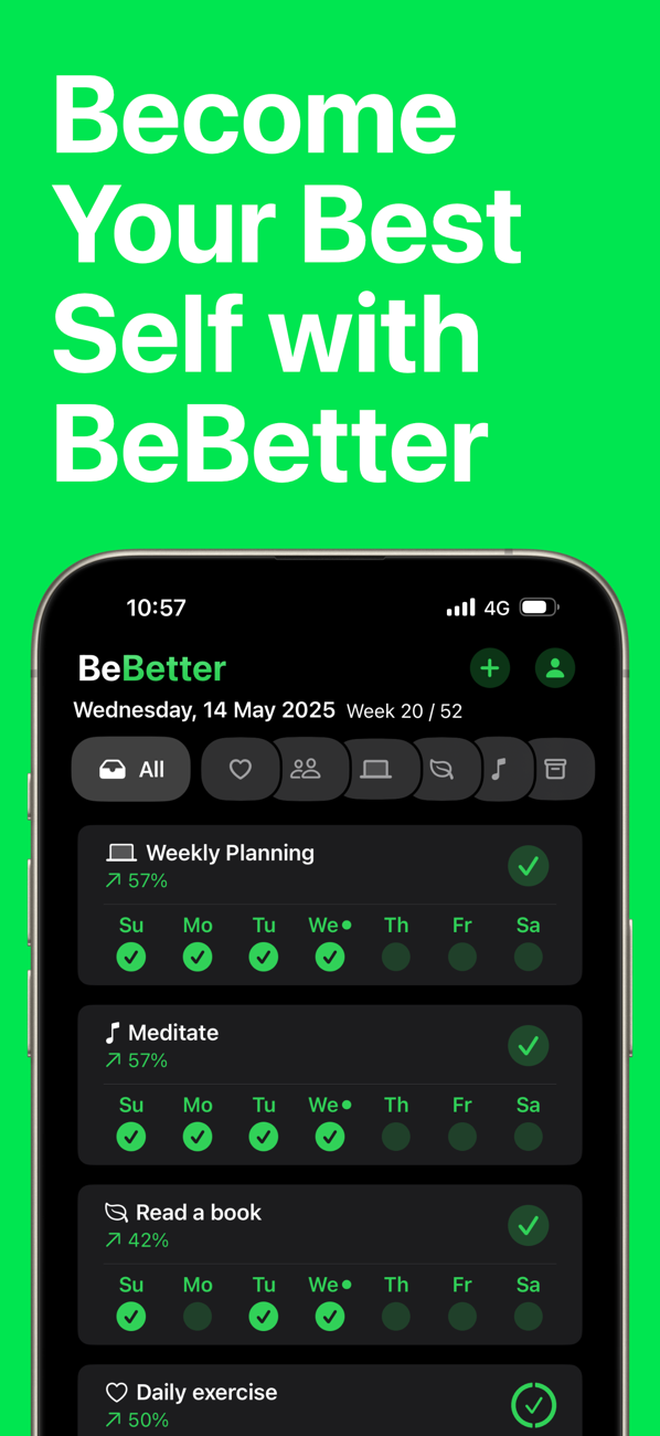 BeBetter habit tracker home screen